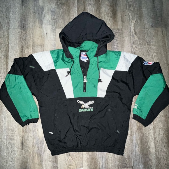 Vintage 1990s Philadelphia Eagles Starter‎ Kelly Green Pouch Space Font Jacket S - Picture 1 of 10